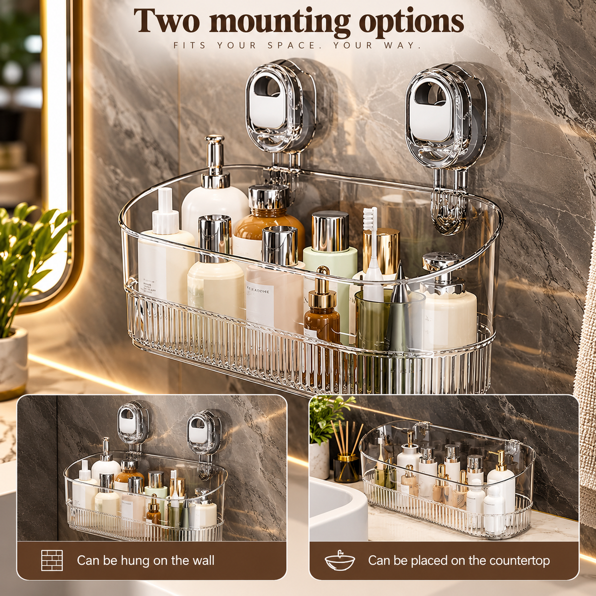 Wall Mounted Bathroom Shelf with Strong Suction Cup