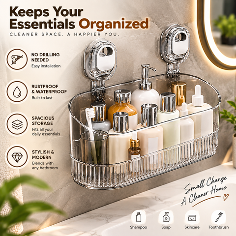 Wall Mounted Bathroom Shelf with Strong Suction Cup
