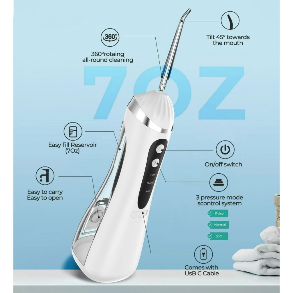 Faiver Oral Irrigator | 3 Modes | 4 Nozzles Tips | 200 ML | Wireless